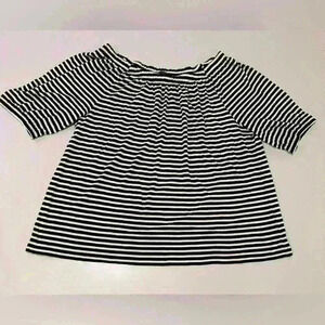 Talbots Black & White Stripe Elastic Neck OffShoulder Knit Top Size Large Petite